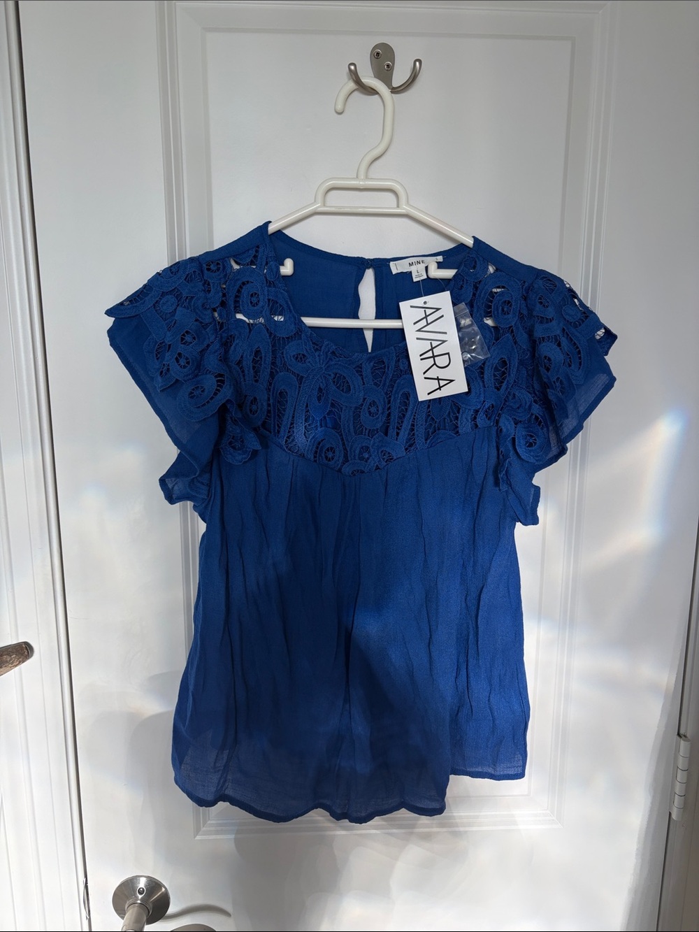 Avra Royal Blue Lace Yoke Flutter Sleeve Blouse